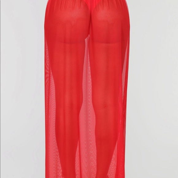 Red Mesh Sheer Wrap Skirt Swim Cover Up - Picture 6 of 6